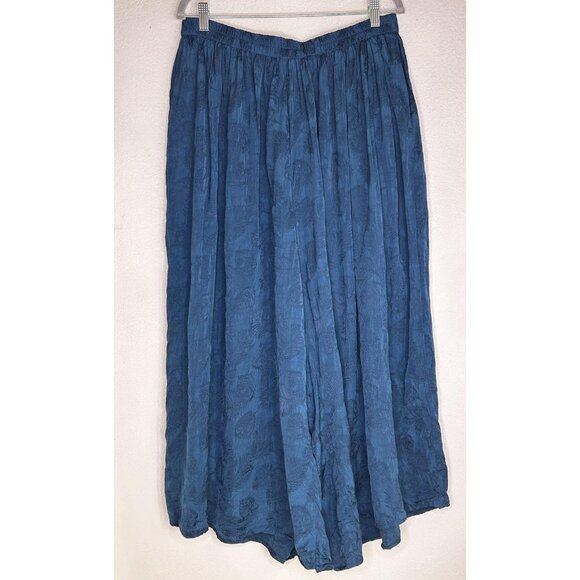 Chico's Pants Womens 2 US Large Blue Jacquard Wide Leg Palazzo Pull-On Culottes - Picture 3 of 13